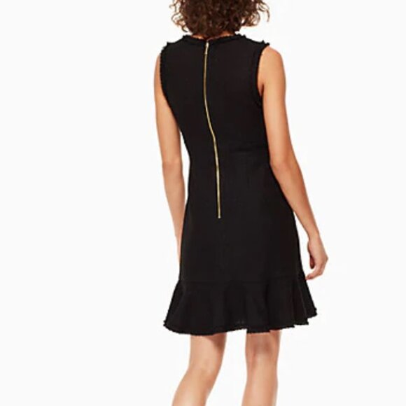 Kate Spade Dress Womens 0 Black Sheath Sleeveless Bow Tie Tweed Ruffle Short - Picture 6 of 15